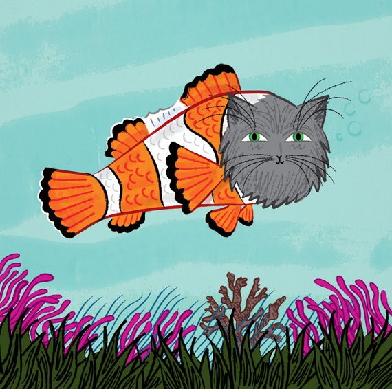 Catfish - cats / fish - art poster print by Oliver Lake - iOTA iLLUSTRATiON