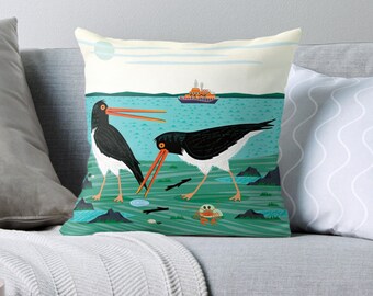 The Oystercatchers - Throw Pillow / Cushion Cover (16" x 16") by Oliver Lake / iOTA iLLUSTRATION