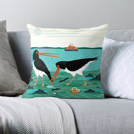 The Oystercatchers - Throw Pillow / Cushion Cover (16" x 16") by Oliver Lake / iOTA iLLUSTRATION