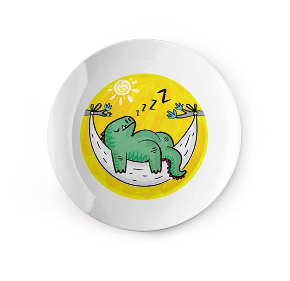 Dinosnore - china plate - dinosaur design - children's dish by Oliver Lake