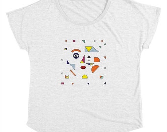 FACE MODERN - Womens / Ladies - T-shirt - Heather White - illustrated Dolman Tee
