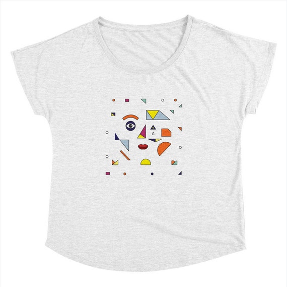 FACE MODERN - Womens / Ladies - T-shirt - Heather White - illustrated Dolman Tee