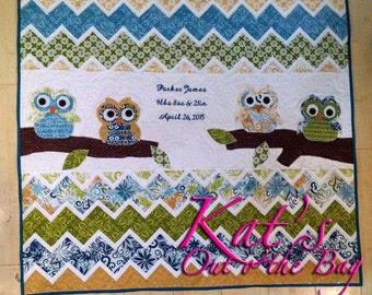 Owl quilt with chevron patch work quilting | Owl baby blanket | Owl throw | Custom Owl Quilt