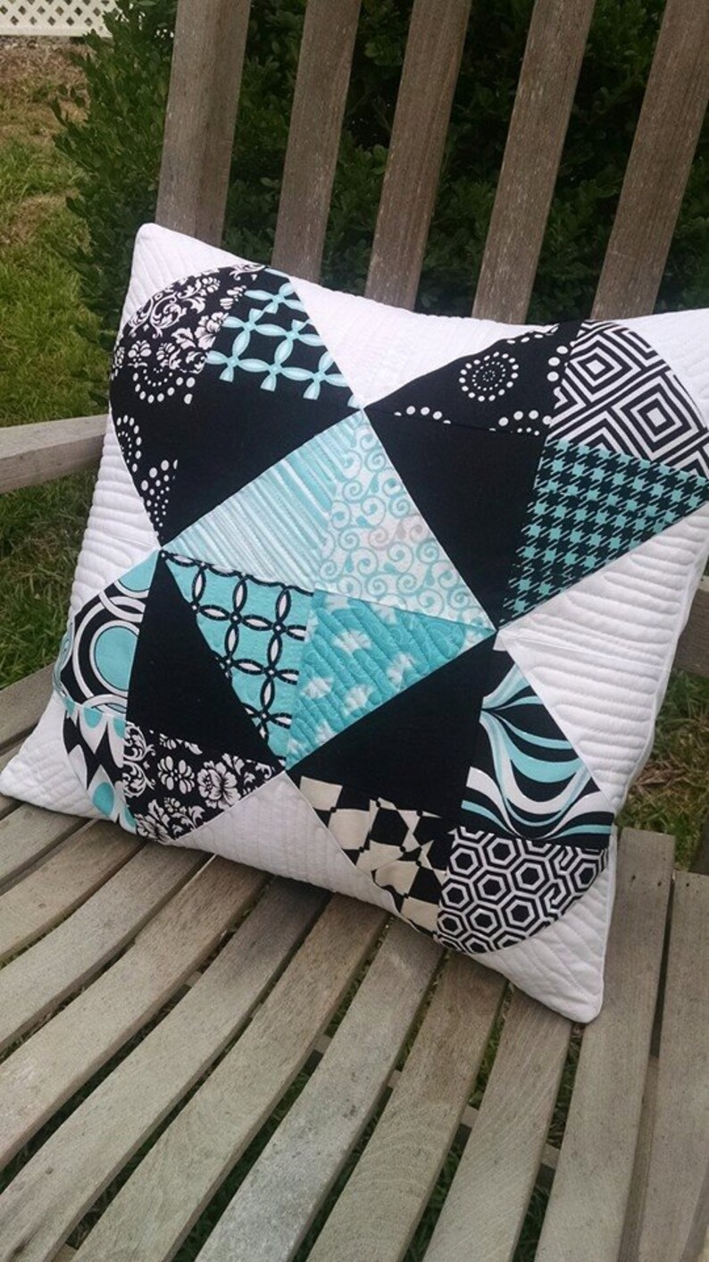 aqua Custom Made-to-Order Quilt black and white Tri-colored Contemporary Quilt