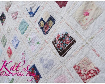 Memory Quilt with Vintage Handkerchiefs or hankies, Memorial, Keepsake, Bedding, Custom Made