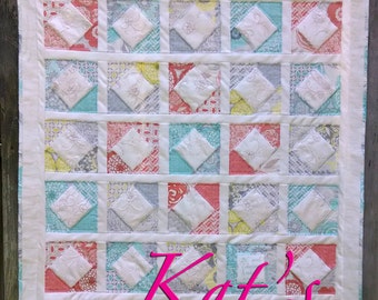 Memory Quilt from Wedding Dress and coordinating quilting fabrics of your choice -Custom Made-to-Order Wall Hanging Quilt -