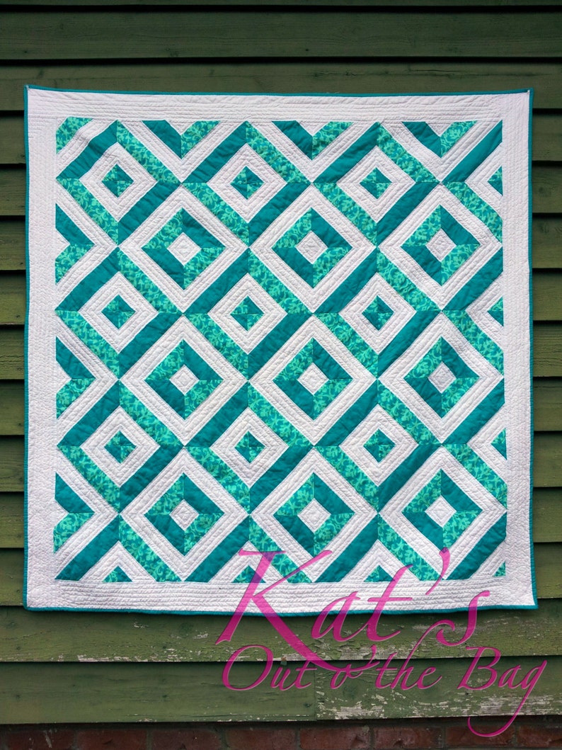 Teal and White Diamond Quilt Quilt Throw Teal Quilt Etsy