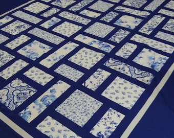 Blue and White like-china or porcelain Contemporary Quilt - blue, gray and white, Custom Made-to-Order Quilt