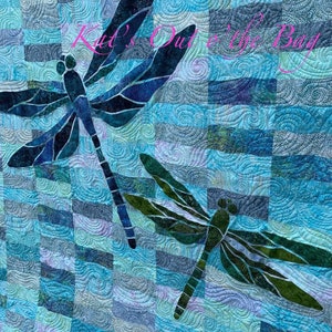 Dragonfly Quilt using blue and green batiks, dragon fly blanket, throw, bedding, comforter