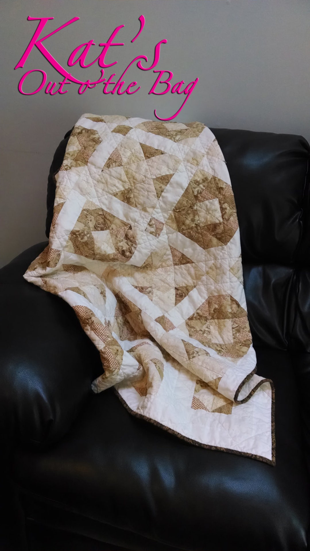 Neutral Coffee Colored Quilt for Lap Size or Small Throw X's and O'x