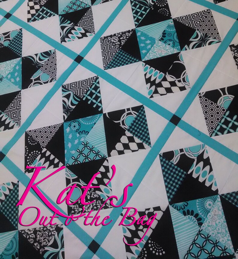 aqua Custom Made-to-Order Quilt black and white Tri-colored Contemporary Quilt