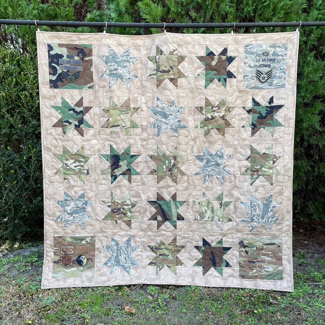 Military Memory Quilt Made From Fatigues or Military Uniforms Fatigue Quilt Army Quilt Marine