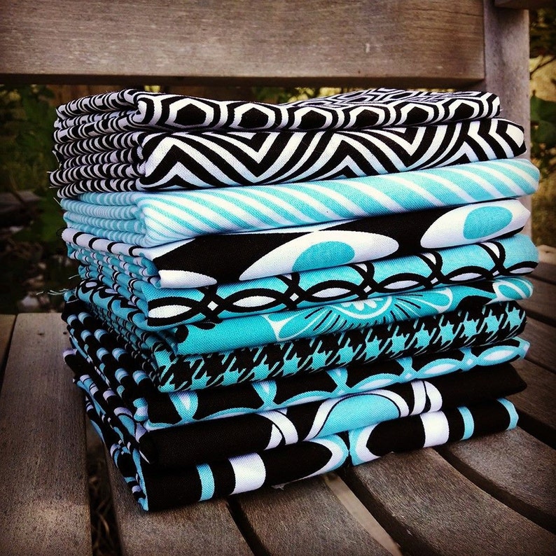 aqua Custom Made-to-Order Quilt black and white Tri-colored Contemporary Quilt