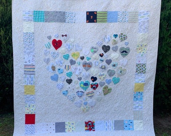 Baby Clothes Quilt shaped like a heart, heart memory quilt, keepsake, first year, gift, blanket, throw, bedding