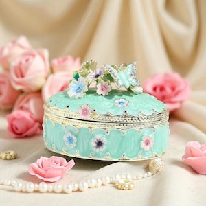 Floral Ceramic Jewelry Dish Trinket | Decorative Aesthetic Jewelry Box | Ceramic Jewelry Organizer | Gift For Women | Birthday Gift