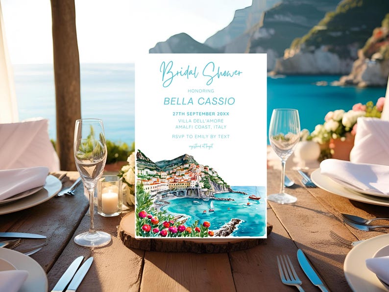 Amalfi Coast Bridal Shower Invitation, Italian Coastal Theme (digital ...