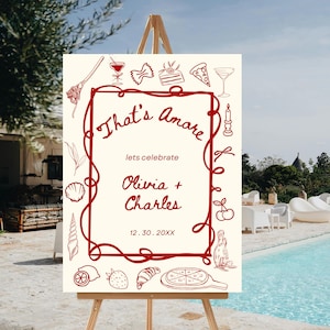 Whimsical Italian That&#39;s Amore Welcome Sign Italian Wedding Canva Engagement Party Sign Pizza Party Sign Easel Editable Italy Theme Decor