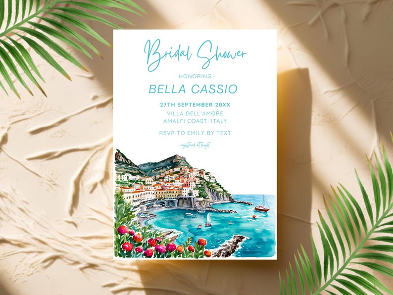 Amalfi Coast Bridal Shower Invitation, Italian Coastal Theme (digital ...
