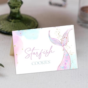 Cartes de buffet de sirène, cartes de tente de marque-places de sirène, anniversaire d'Oneder la mer sous les cartes de tente de nourriture de mer, cartes de place de tentes de nourriture de sirène