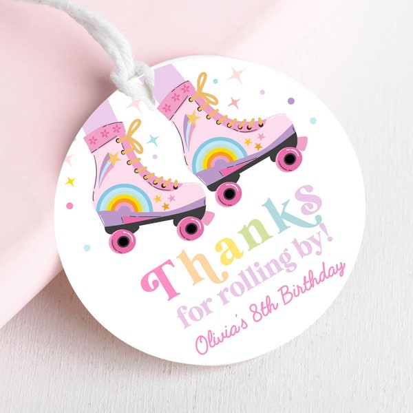 Roller skate birthday party favor tag, Skate thank you party gift tag, Skate party round sticker tag printable, 4th 5th 6th 7th 8th 9th 10th