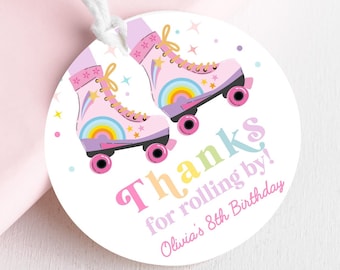 Roller skate birthday party favor tag, Skate thank you party gift tag, Skate party round sticker tag printable, 4th 5th 6th 7th 8th 9th 10th