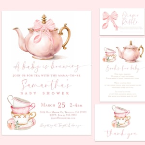 Babyparty Tee-Einladung Tee-Babyparty-Einladung Mädchen Pink Bow Babyparty, Pink Bow Coquette Babyparty Windel Verlosung danke Bücher