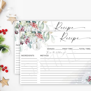 Christmas recipe cards printable file instant download, Cookie exchange recipe cards printable, Christmas party recipe cards, watercolor
