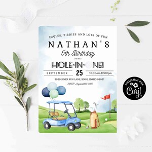 Golf birthday invitation, Golf birthday party invitation, Golf birthday par-tee, Hole in one invitation any age instant download printable