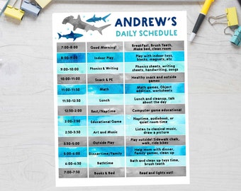 Boys School schedule printable Shark Schedule for kids Daily Schedule Homeschool Editable Instant download Shark Chore Chart Daily Planner