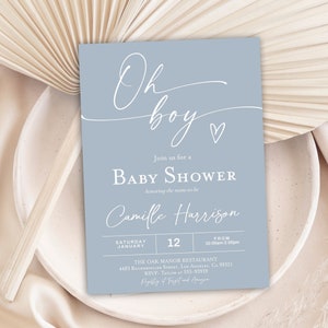 Oh Boy Baby Shower Invitation Dusty Boy Baby Shower Editable DIY Baby Shower Invitation, Minimalist Baby Shower, Instant download heart