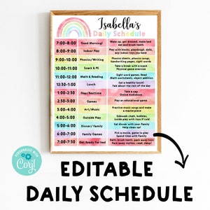 Editable Homeschool schedule Rainbow School Schedule for kids Daily Schedule Editable Printable Chore chart, Daily Planner, Instant download image 1
