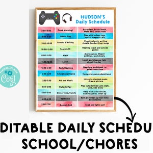 VIDEO GAME Boys daily schedule Gamer School Schedule for kids Homeschool Schedule Editable Printable Chore chart, Daily Planner Gamer