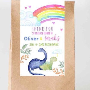UNICORN Dinosaur Birthday party favor tag gift tag GIRL Dinosaur and UNICORN Unicorn and Dino Dual Siblings Twins party Rainbow decorations