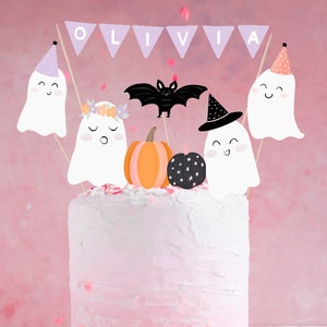 Halloween-spooktaart topper verjaardagsfeestje, Spooky one Two Spooky Trick or Three 1e 2e 3e 4e of halloween-feestdecoraties, roze geest