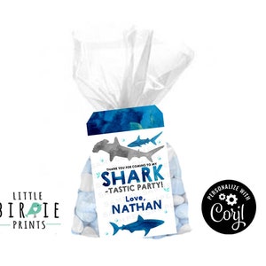SHARK Birthday party favor tags Shark gift tags Shark party favor gift tags Swim party Shark baby shower tags edit your own name instant