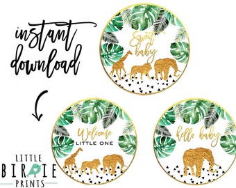 Gold Jungle Baby Shower Decorations Cupcake Toppers Jungle Etsy
