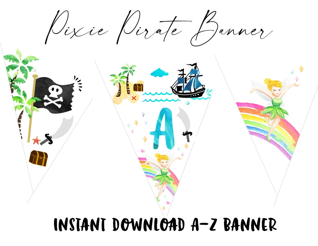 Pixie Pirate Banner, Fairies and Pirates Birthday, Fairy Pirate Party ...