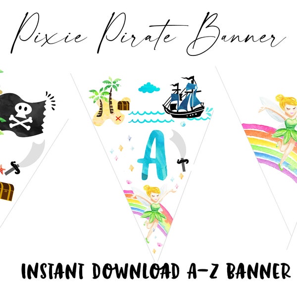 Pixie pirate banner, Fairies and Pirates birthday, Fairy Pirate party, Boy girl dual birthday party banner decorations pirates pixies