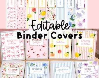 Cubiertas y lomos para carpetas, cubiertas editables para cuadernos de 3 anillas para profesores, alumnos y aulas, lazos, flores y niñas, imprimibles para la vuelta al cole.