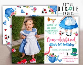ALICE IN ONEDERLAND Birthday Invitation Alice in Wonderland Invitation Alice in ONEderland first birthday invitation watercolor printable