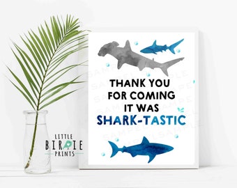 SHARK Birthday party thank you for coming Sign Hai Schild Achtung Haie Gefahr Haie Geburtstag Party Schild Hai Geburtstag Party Schild