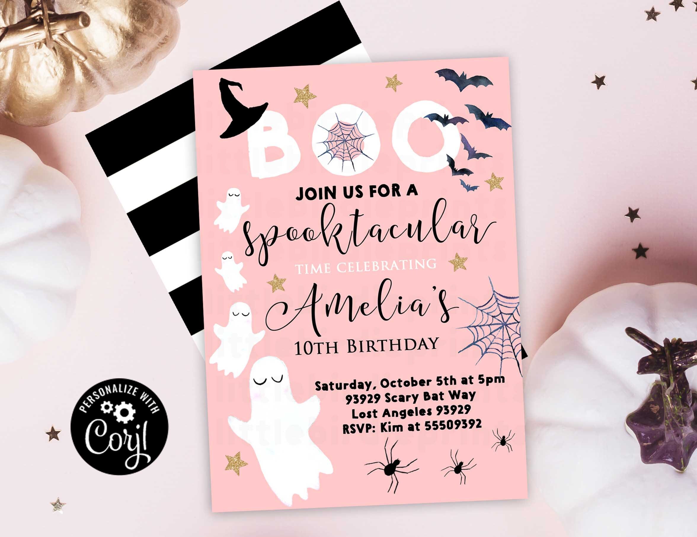 Pink Halloween Birthday Invitation Pink Gold Spooktacular Etsy