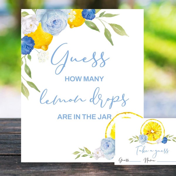 Lemon baby shower guess how many lemon drops are in the jar, blue lemon Main squeeze bridal shower guess how many lemon drops are in the jar