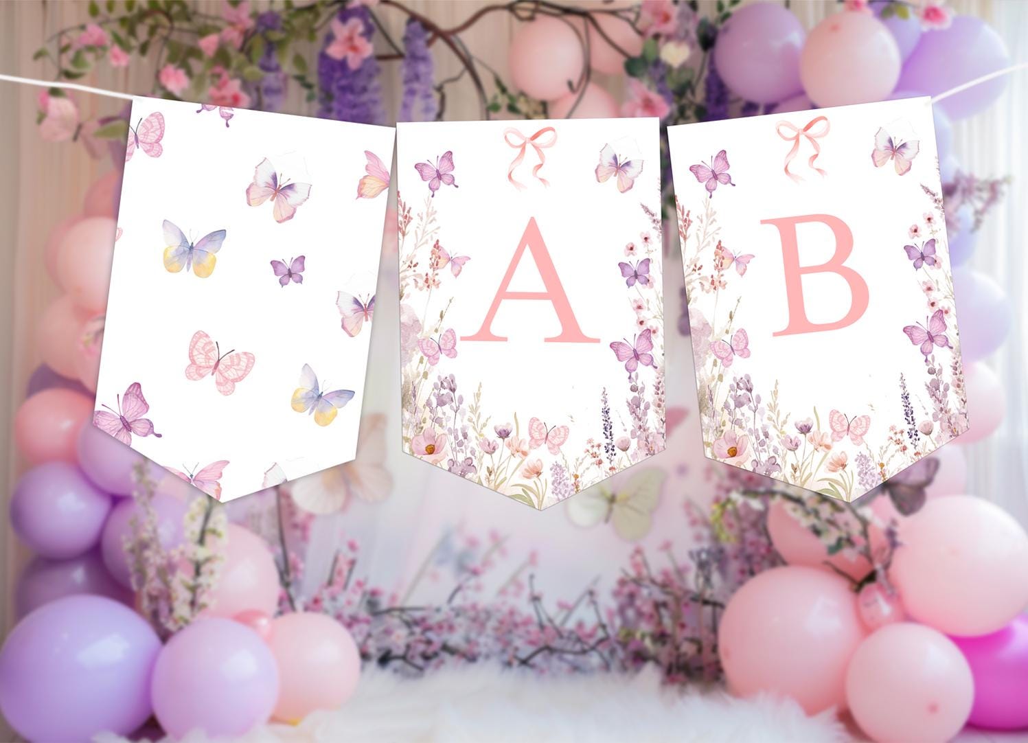Butterfly Birthday Banner, Wildflowers Butterflies Bunting ABC Banner  Coquette Brunch or Garden Party Birthday Girl Birthday Spring - Etsy, image size:1497x1082