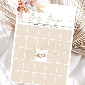 Calabaza boho baby shower juego bebé bingo juego tarjeta bebé Pampas hierba otoño otoño baby shower poco calabaza en el camino baby shower