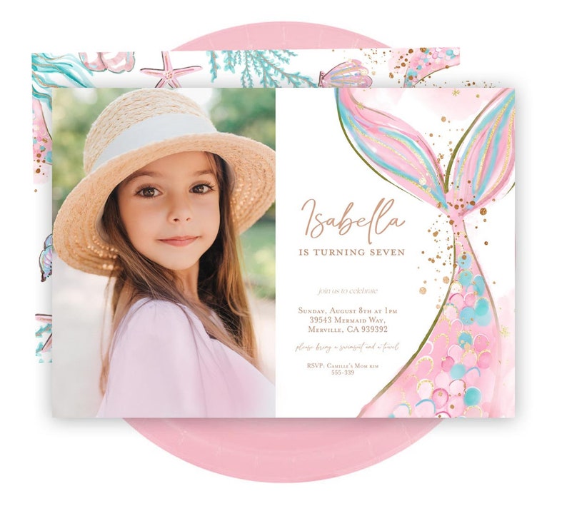 Editable MERMAID Birthday Invitation Pink Mermaid Invitation Etsy