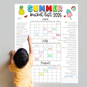 Póster imprimible de actividades de verano para niños, página para colorear del calendario de actividades de verano para niños de 2025, calendario con actividades divertidas de verano para niños