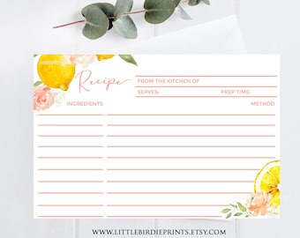 Rezeptkarte Zitronen Rezeptkarte Küche Brautdusche Zitronen braut shower druckbar RezepteinsatzKarte Küche Dusche Gelb Brautdusche