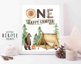 One Happy Camper First Birthday Decorations sign Lumberjack Camping Hunting Fishing birthday party favor lumberjack One happy camper