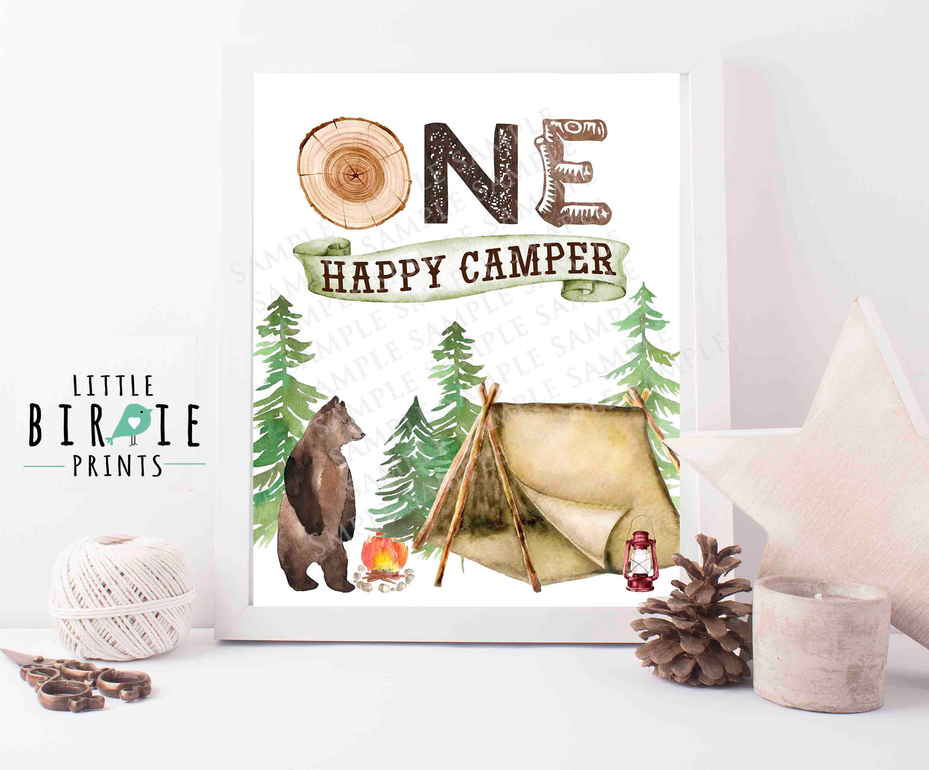 One Happy Camper First Birthday Decorations Sign Lumberjack Camping Hunting  Fishing Birthday Party Favor Lumberjack One Happy Camper 
